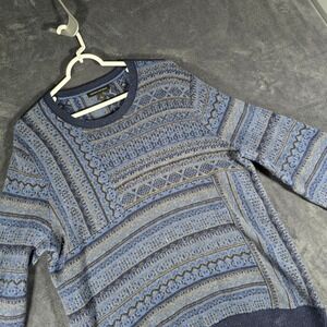 Banana Republic‎ Wool Blend Sweater Fair Isle Elbow Patch Blue Gray Mens L